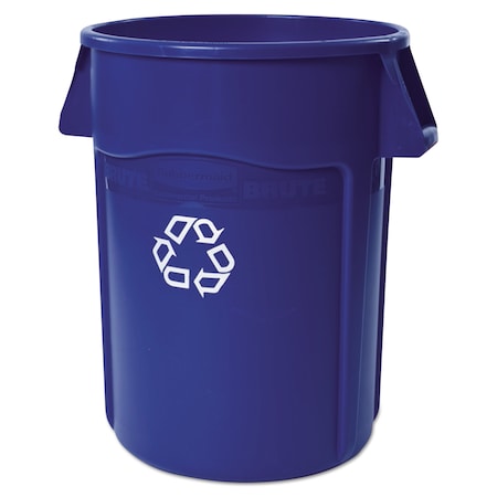 Rubbermaid Commercial 44 gal Round Recycling Bin, Nickel/Satin Brass FG264307BLUE